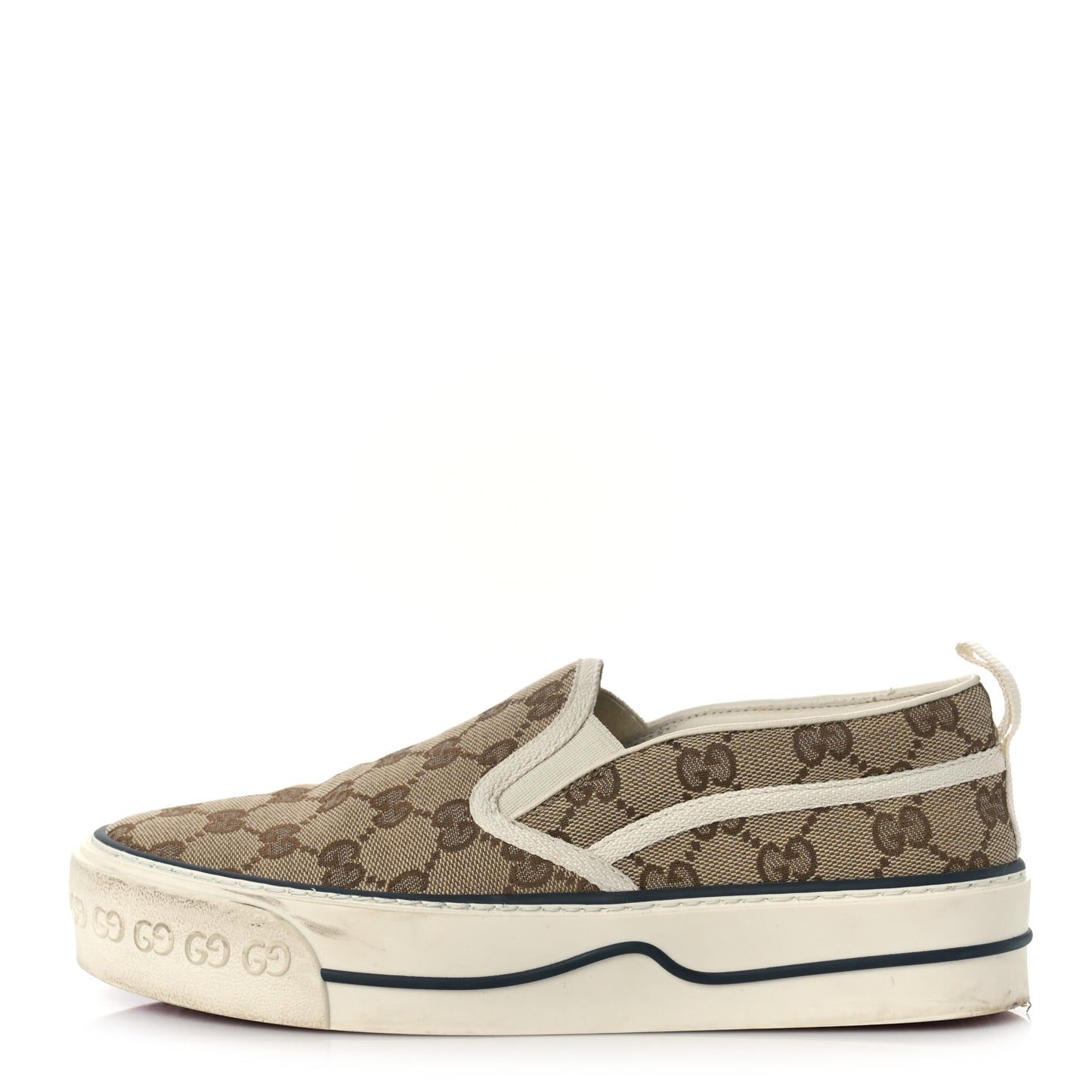 GG Monogram Womens 1977 Tennis Slip On 30mm Sneakers 37.5 Beige Ebony Mystic White