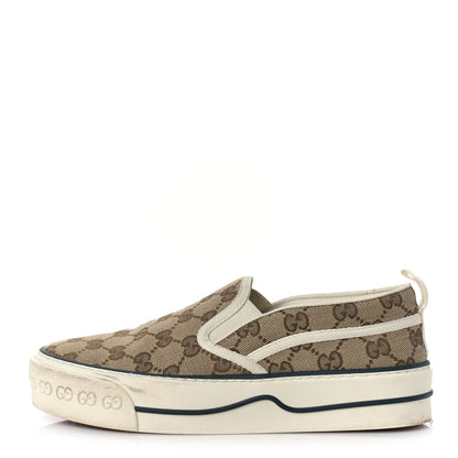 Gucci GG Monogram Womens 1977 Tennis Slip On 30mm Sneakers 37.5 Beige Ebony Mystic White 1 of 9