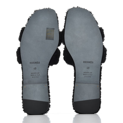 Hermes Woolskin Oran Sandals 40 Black 5 of 13