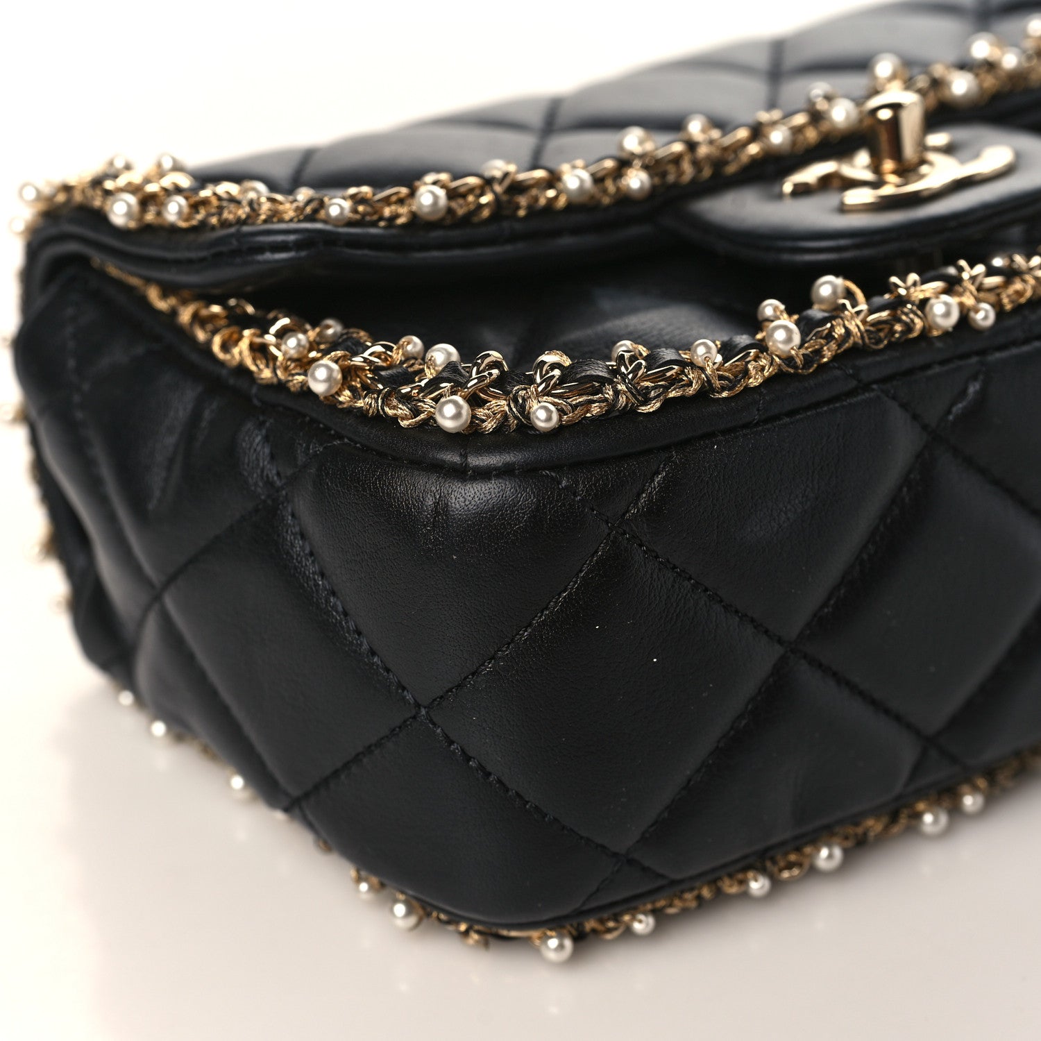 Chanel Lambskin Quilted Pearl Edge Mini Rectangular Flap Bag Black 8 of 9