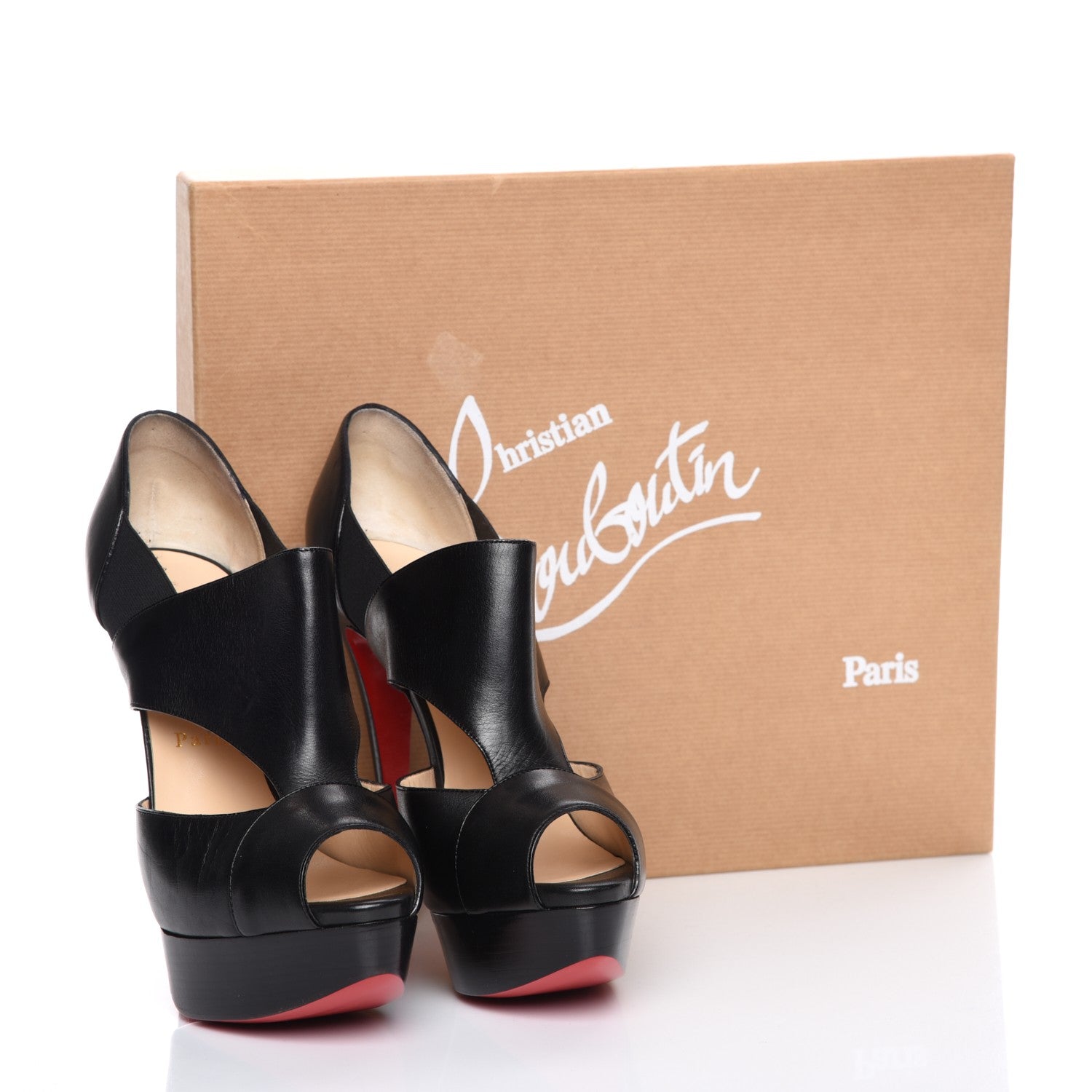 Christian Louboutin Calfskin Pitou 150 Peep Toe Platform Booties 39.5 Black 9 of 9