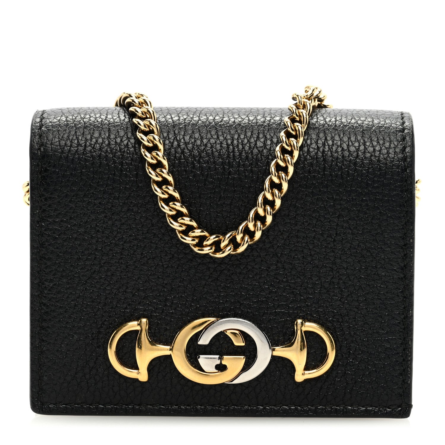 Gucci Grainy Calfskin Zumi Chain Card Case Wallet Black 1 of 8