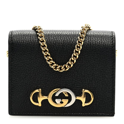 Gucci Grainy Calfskin Zumi Chain Card Case Wallet Black 1 of 8