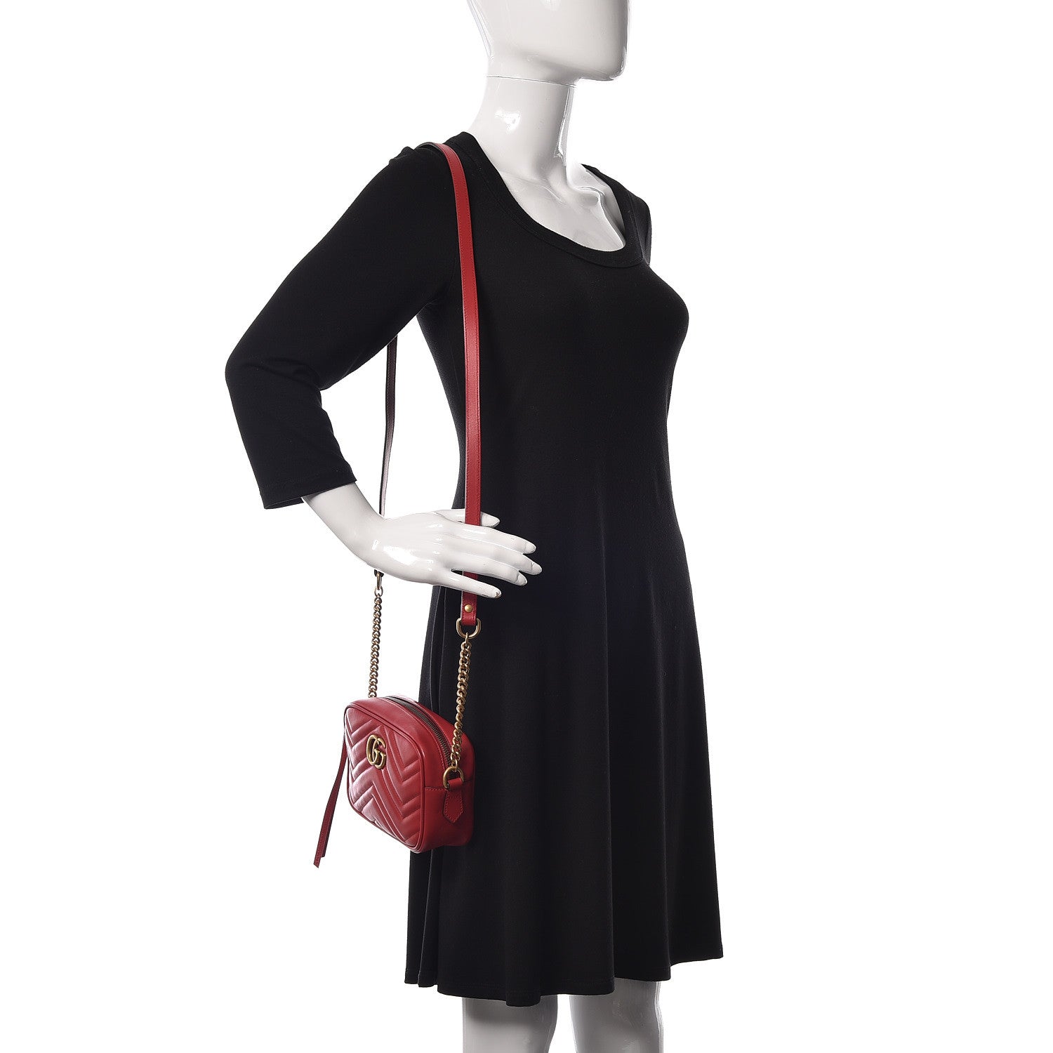 Gucci Calfskin Matelasse Mini GG Marmont Chain Shoulder Bag Hibiscus Red 2 of 10