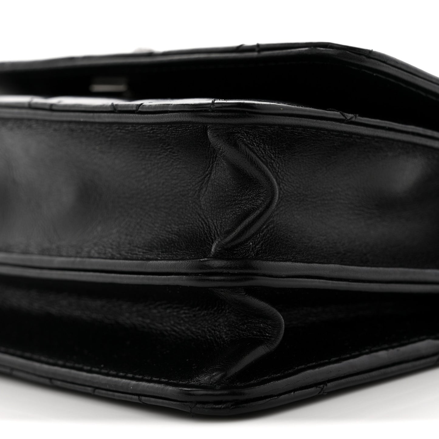 Shiny Crumpled Calfskin Crystal Quilted Precious Handle Clutch With Chain Black