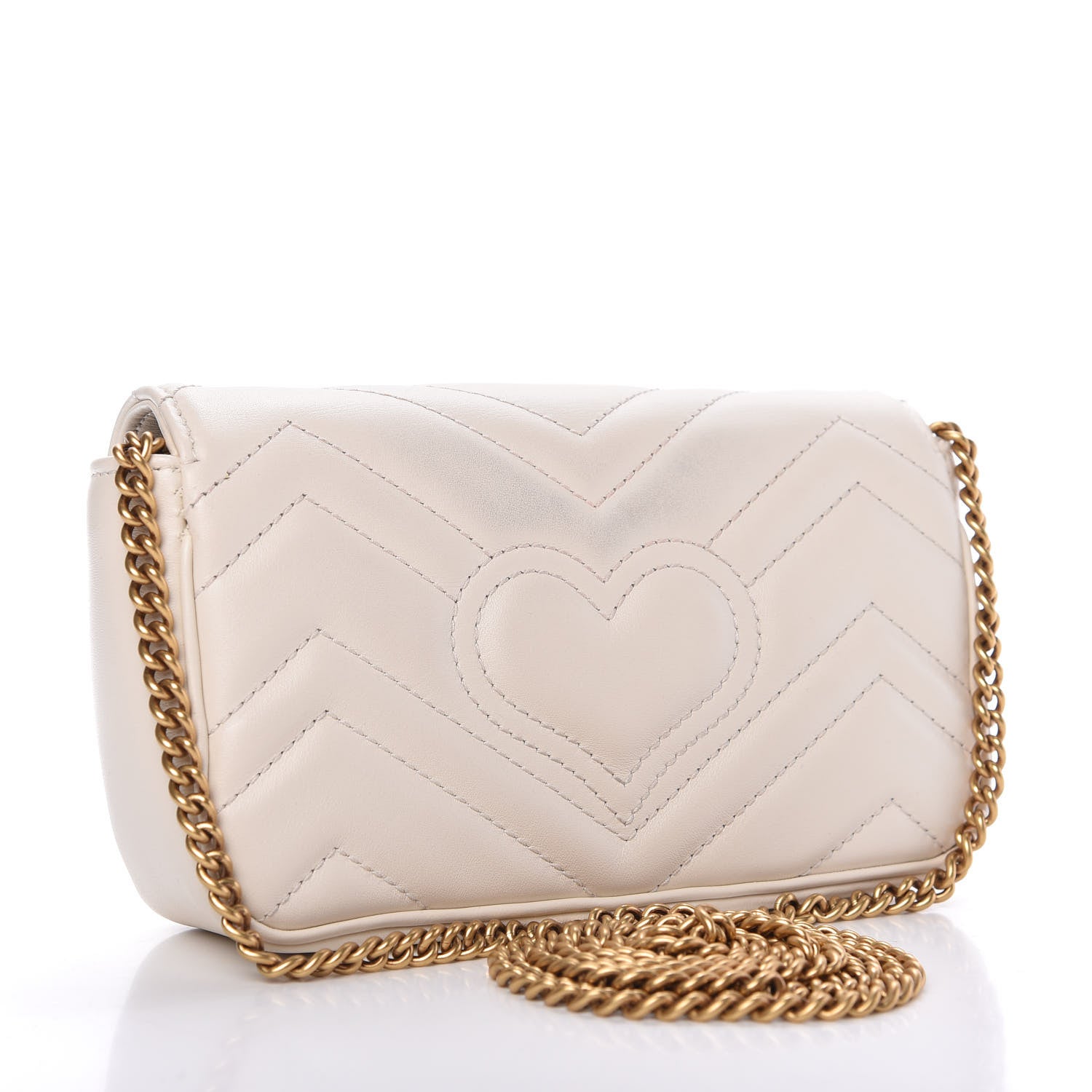 Gucci Calfskin Matelasse Super Mini GG Marmont Shoulder Bag White 3 of 10