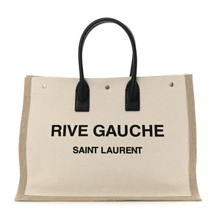 Saint Laurent Linen Calfskin Rive Gauche Tote Optic White 1 of 10
