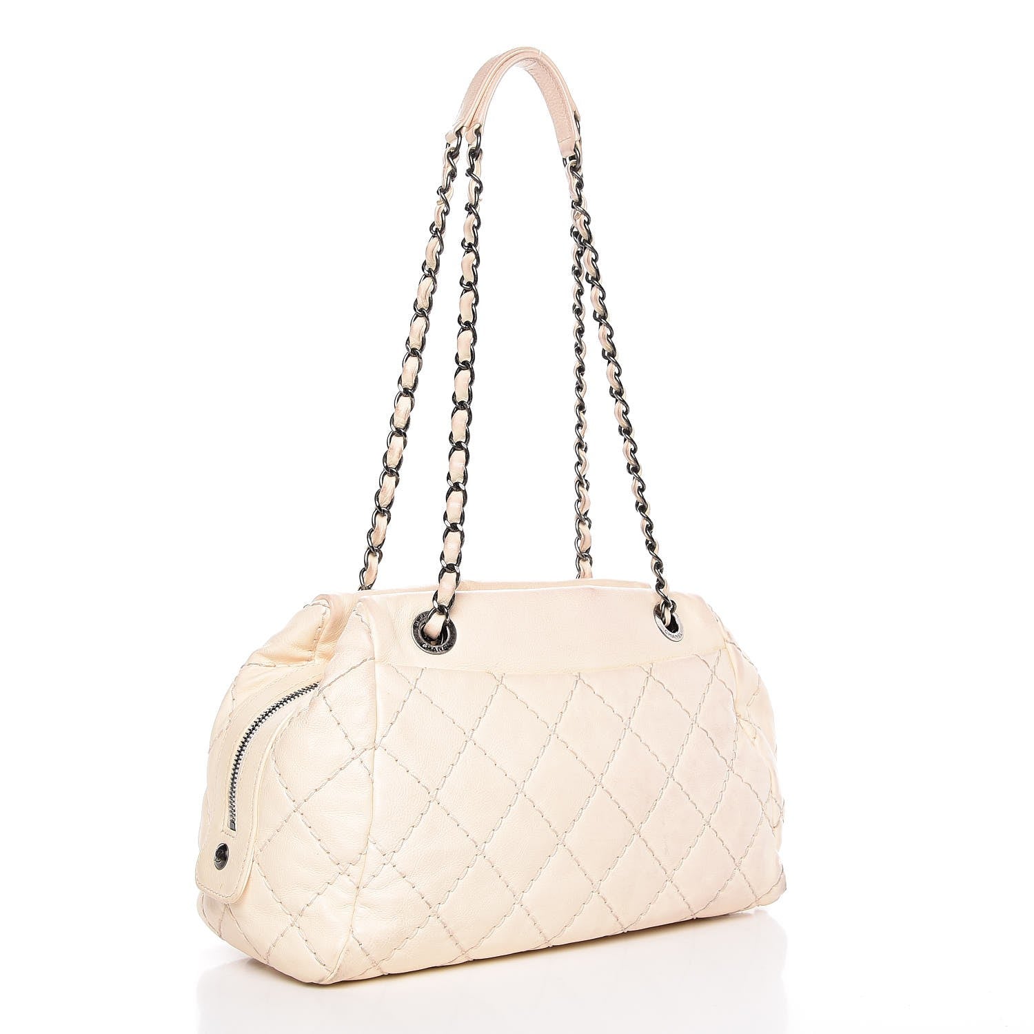 Chanel Calfskin Diamond Stitch It Bowling Bag Off White 3 of 19