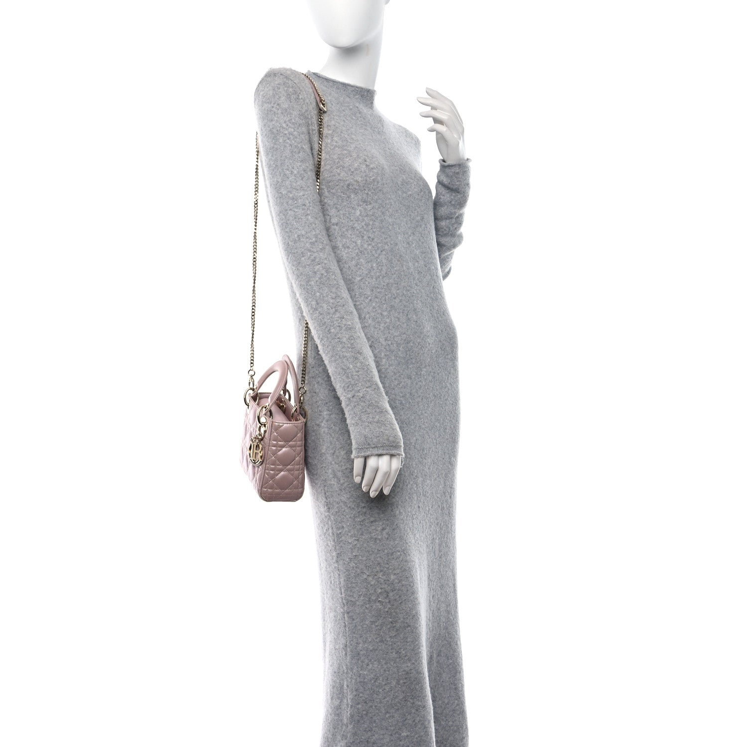 Christian Dior Metallic Lambskin Cannage Mini Lady Dior Lotus 2 of 12