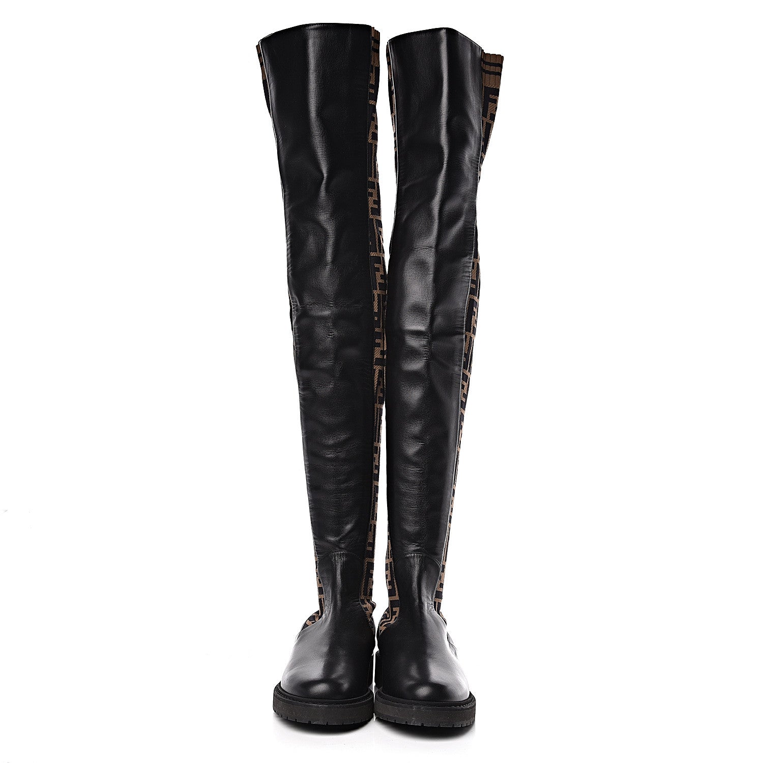 Fendi Nappa Microfiber Fabric FF Rockoko Thigh High Boots 37 Black Tobacco 2 of 8