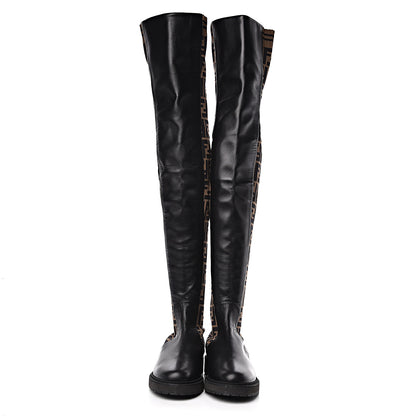 Fendi Nappa Microfiber Fabric FF Rockoko Thigh High Boots 37 Black Tobacco 2 of 8