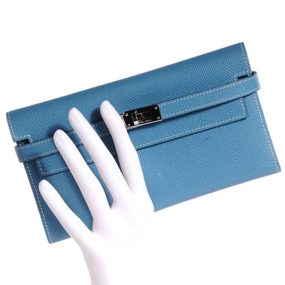 Hermes Epsom Kelly Tri-Fold Wallet Blue Jean 2 of 9