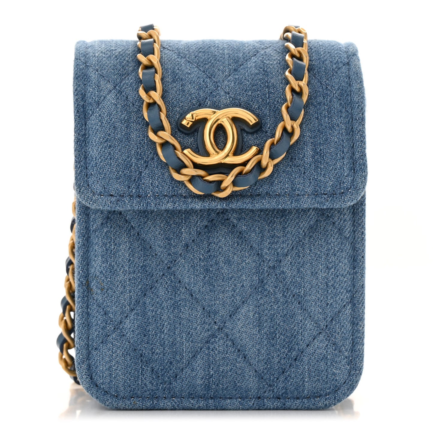 Denim Quilted Flap Mini Crossbody Blue