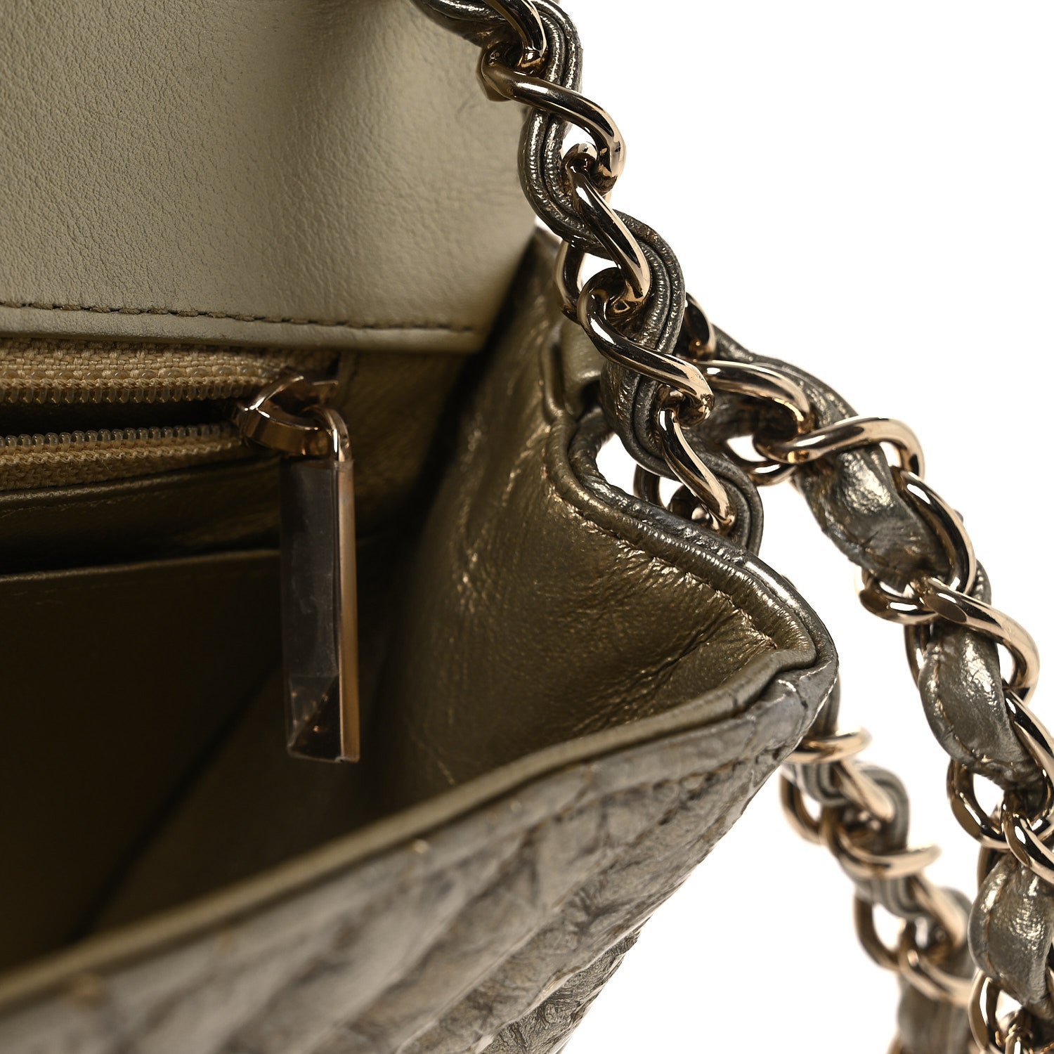 Chanel Metallic Crumpled Calfskin Chevron Quilted Mini Square Flap Gold 10 of 12