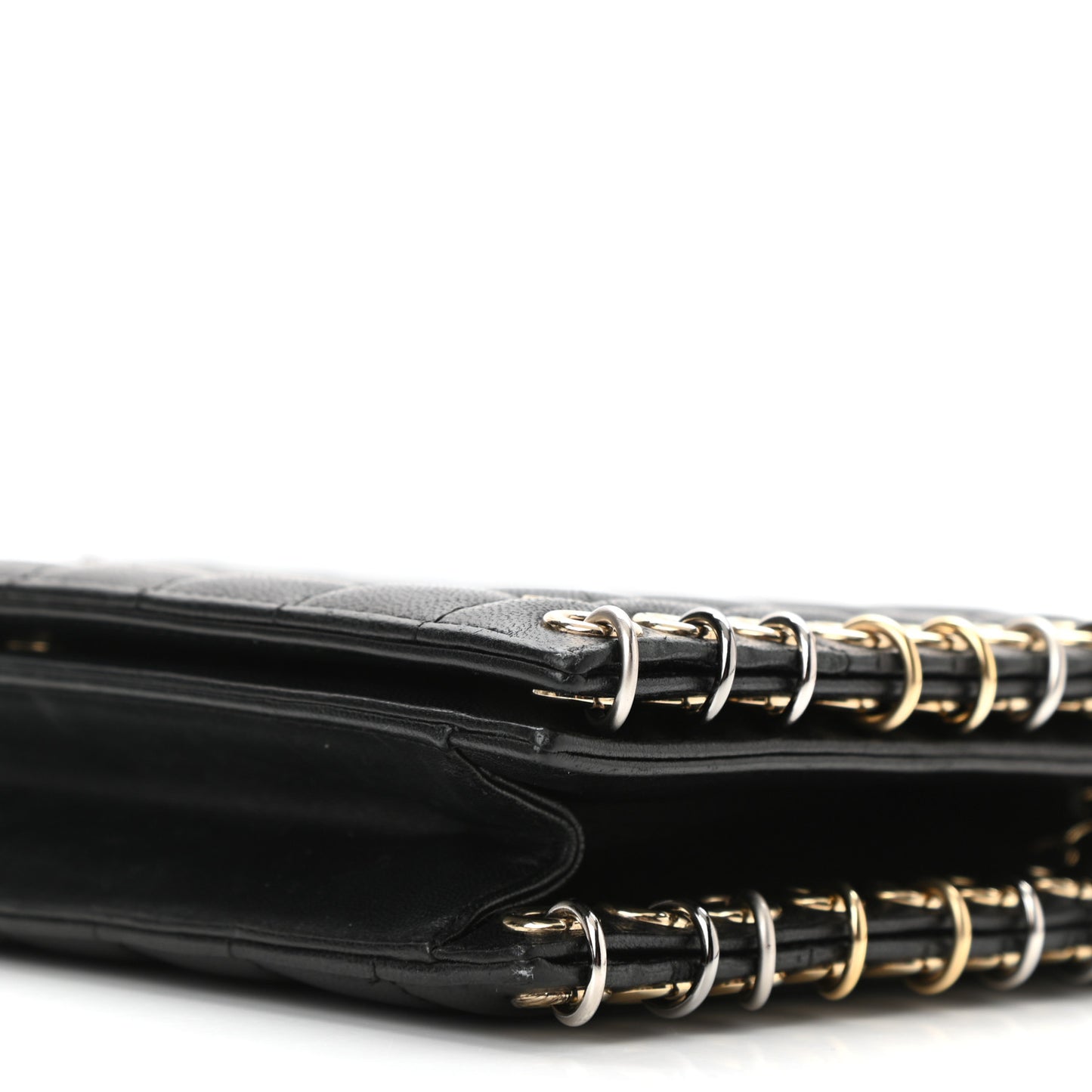 Lambskin Chocolate Bar Piercing CC Studded Small Chain Flap Bag Black