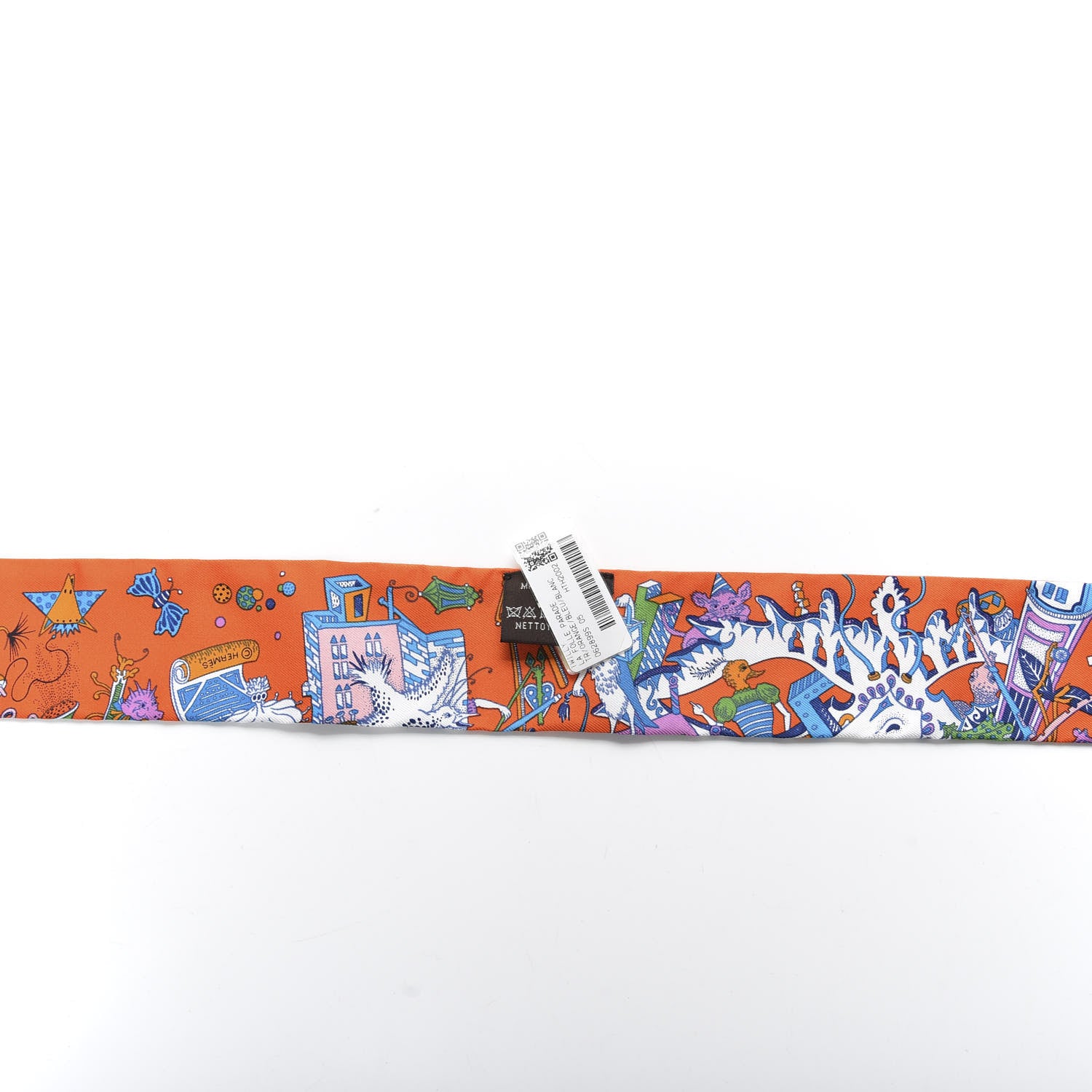 Hermes Silk La Folle Parade Twilly Orange Bleu White 3 of 3