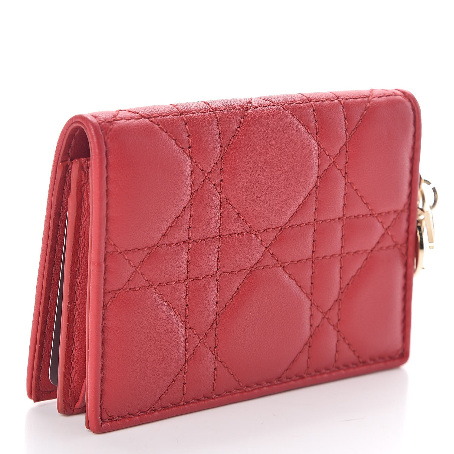 Christian Dior Lambskin Cannage Small Lady Dior Flap Card Holder Red 3 of 8