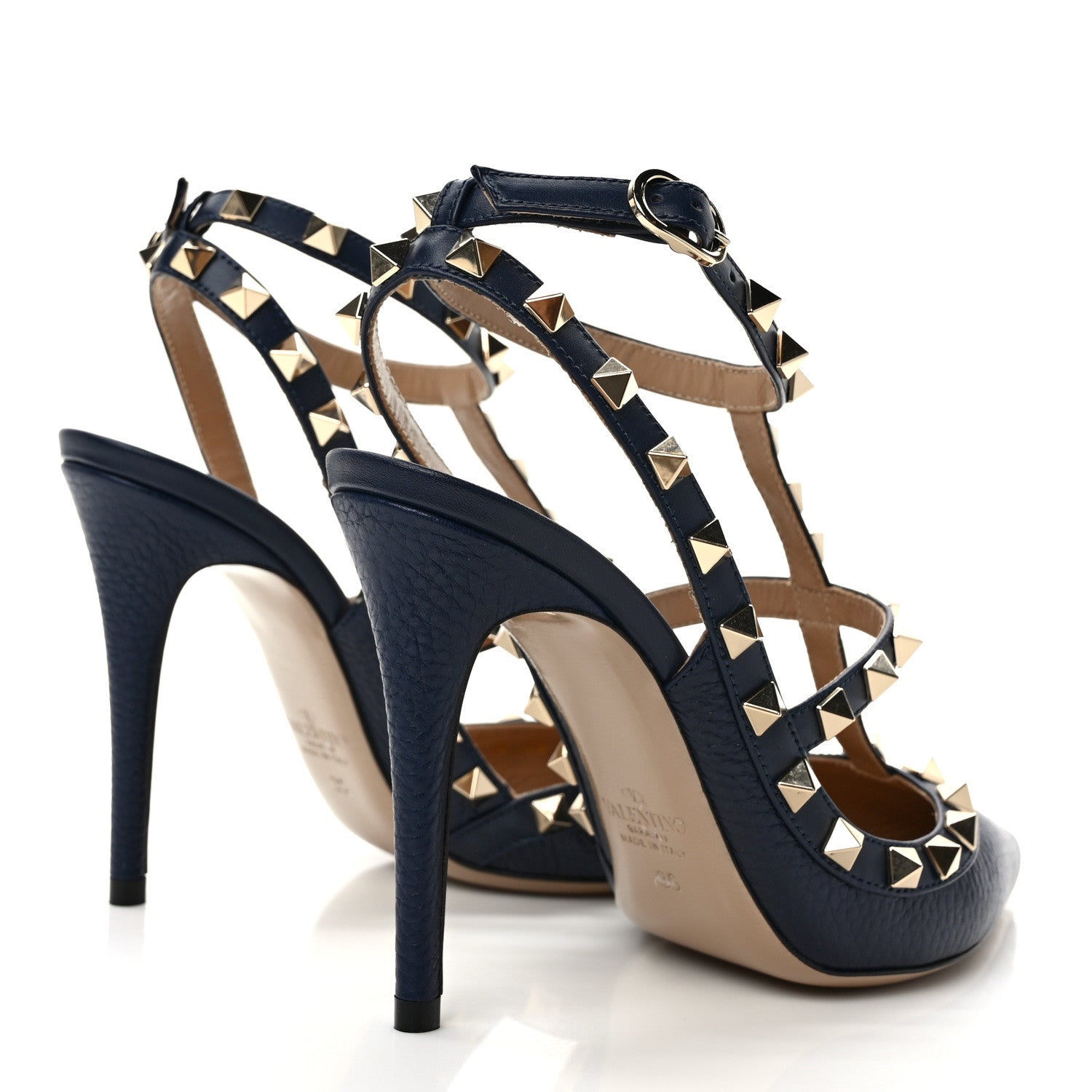 Valentino Garavani Pebbled Calfskin Rockstud Ankle Strap 100mm Pumps 36 Blue 4 of 7