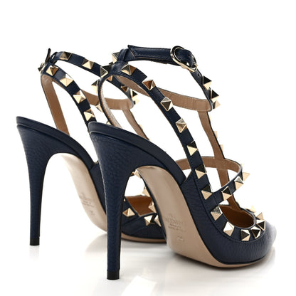 Valentino Garavani Pebbled Calfskin Rockstud Ankle Strap 100mm Pumps 36 Blue 4 of 7