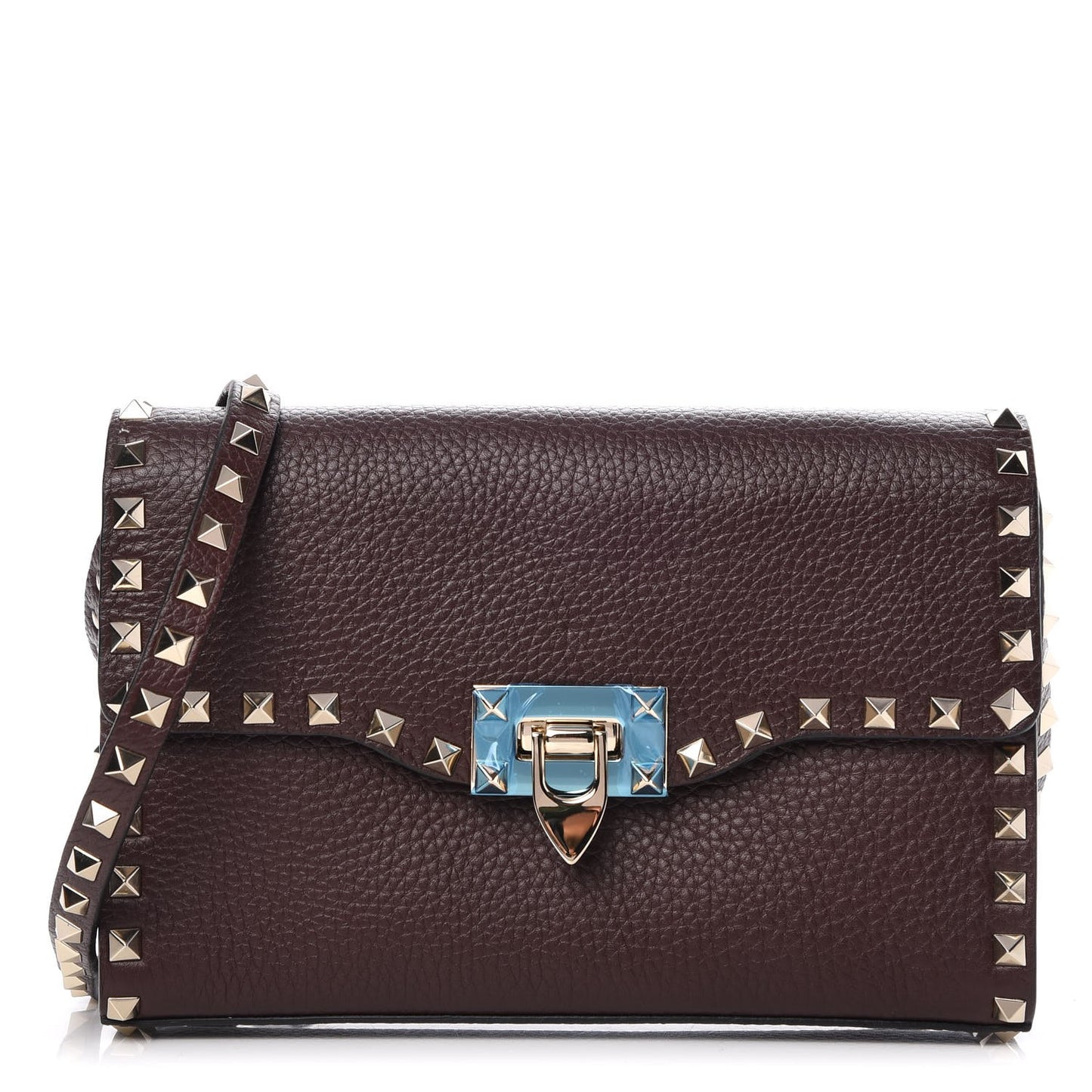Pebbled Calfskin Medium Rockstud Flip Lock Crossbody Bag Deep Taupe