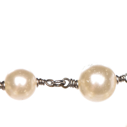 Chanel Crystal Pearl CC Long Necklace Silver 17 of 19