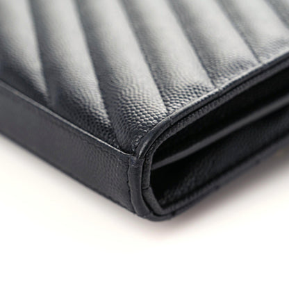 Saint Laurent Grain De Poudre Matelasse Chevron Monogram Chain Wallet Black 8 of 17