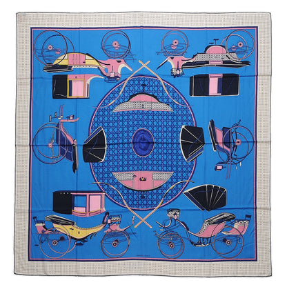 Hermes Cashmere Silk Les Voitures A Transformation Shawl 140 Bleu Azur Rose Blanc 1 of 5