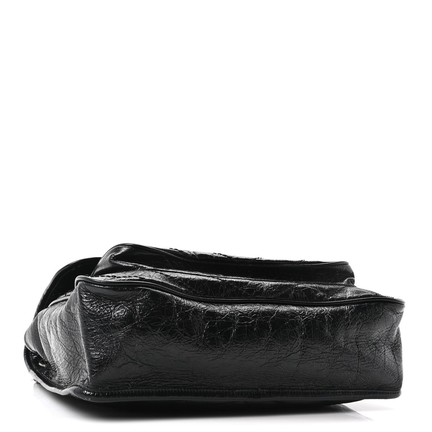 Crinkled Calfskin Matelasse Monogram Large Niki Chain Satchel Black