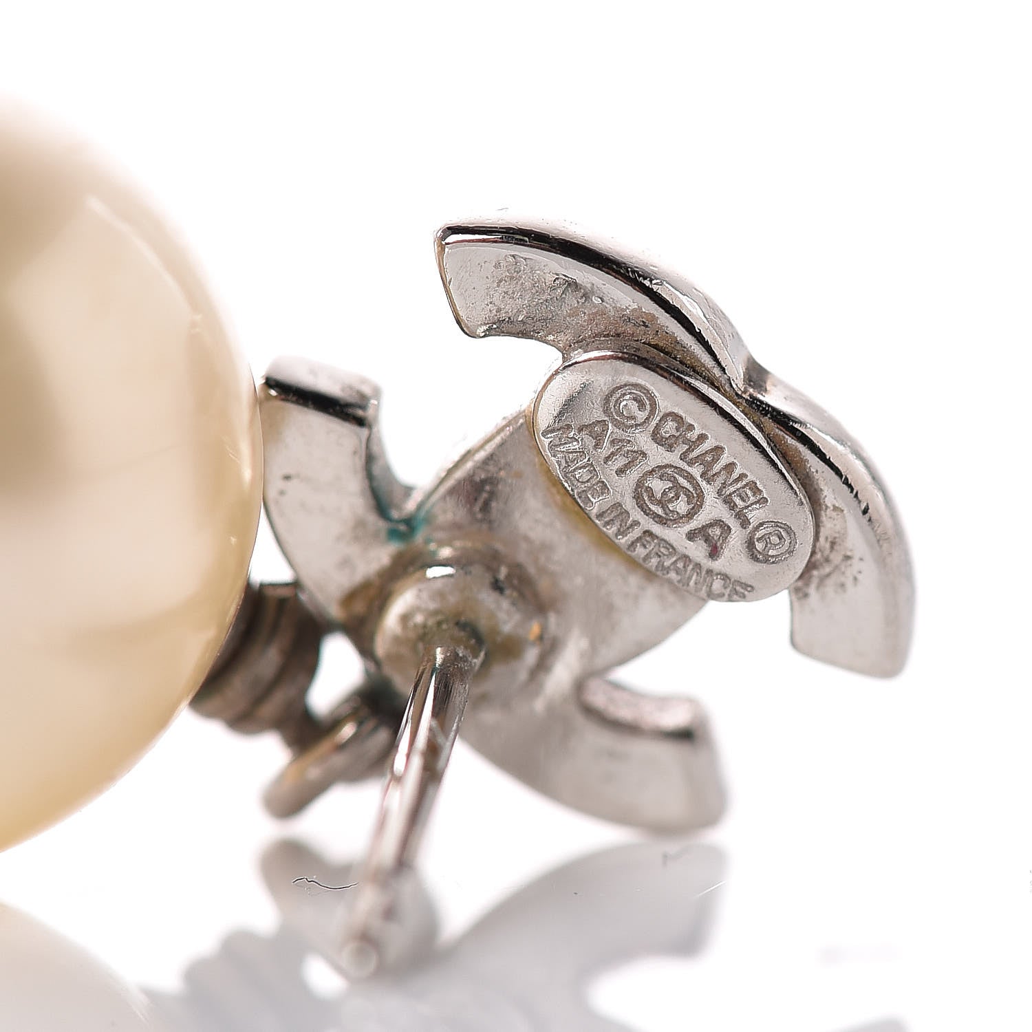 Chanel Crystal Pearl CC Drop Earrings Silver 4 of 5