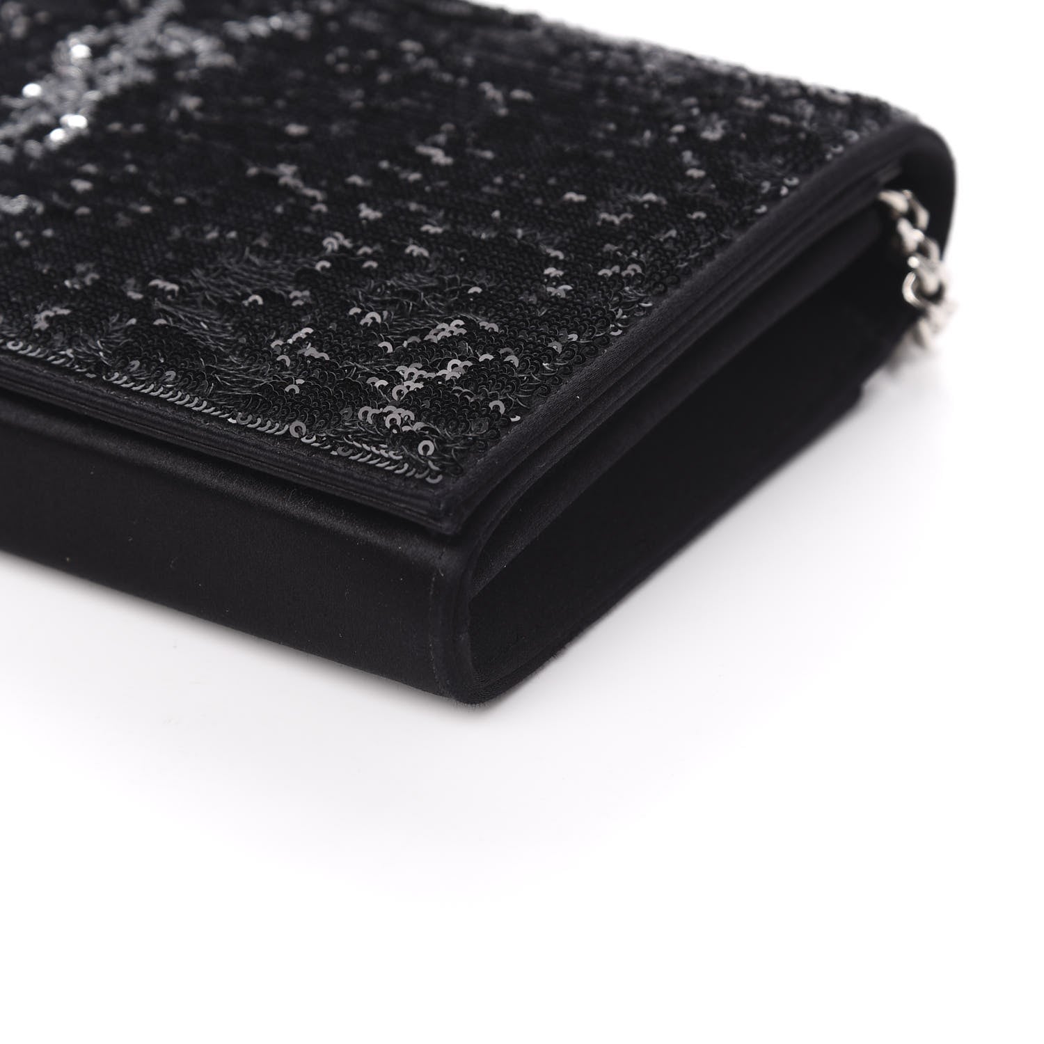 Saint Laurent Sequin Flip Monogram Chain Wallet Black 9 of 10
