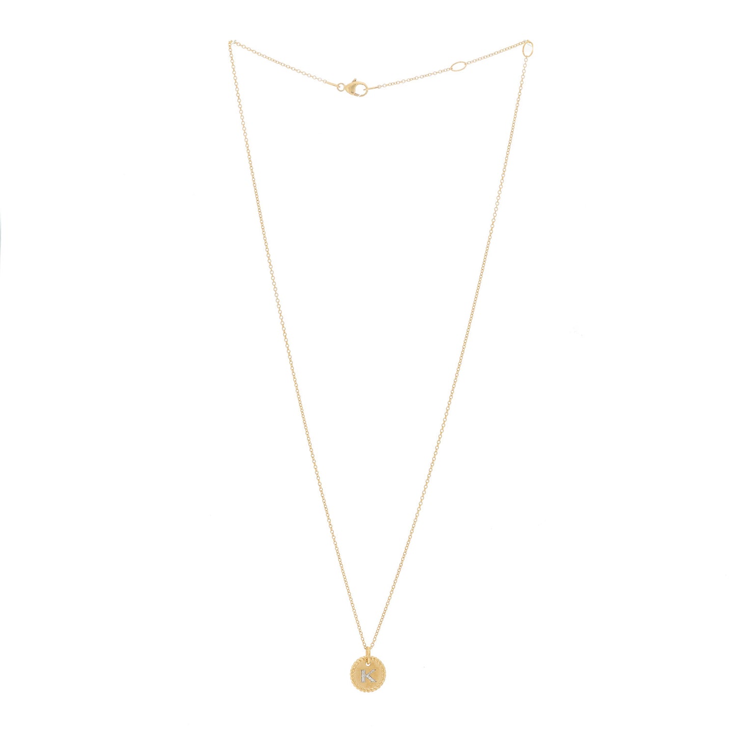 18K Yellow Gold Diamond Initial K Charm Pendant Necklace