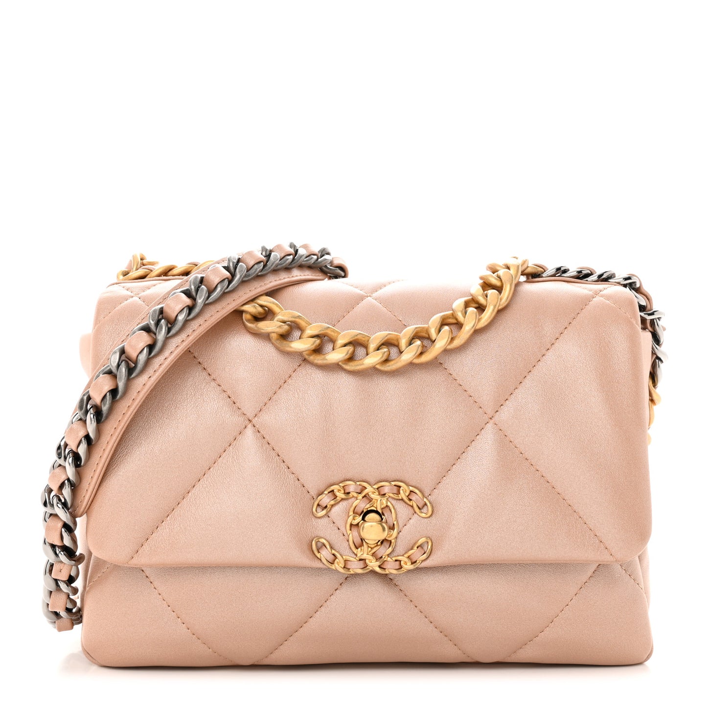 Shiny Lambskin Quilted Medium Chanel 19 Flap Beige