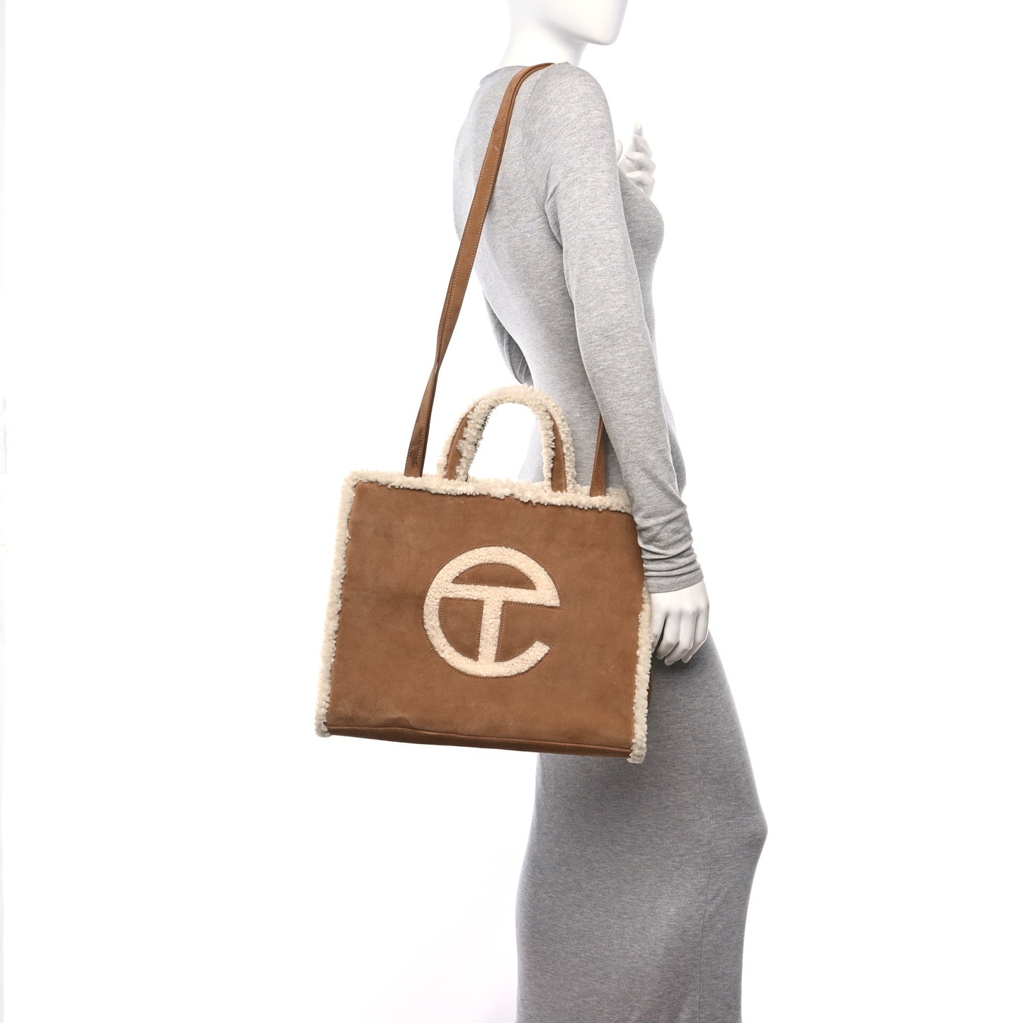 X UGG Suede Shearling Medium Shopping Bag Chestnut