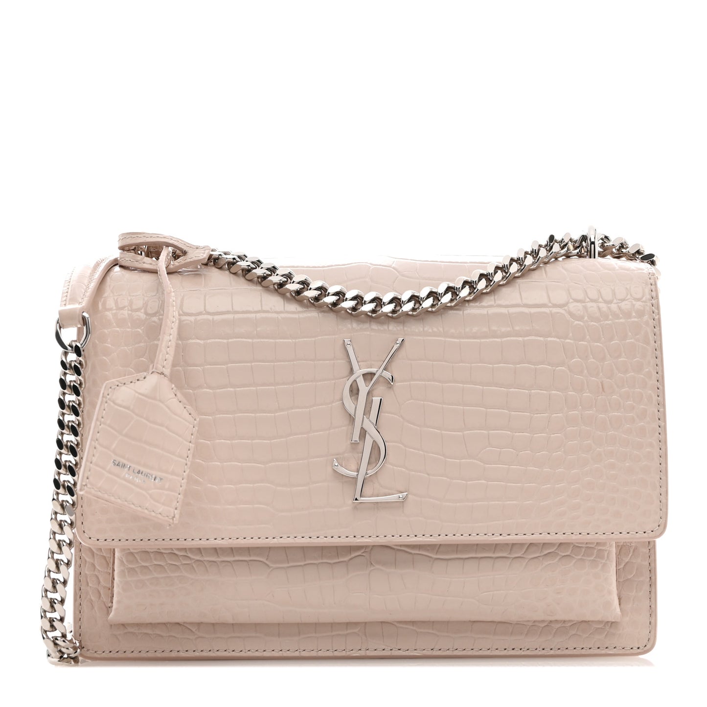 Calfskin Crocodile Embossed Medium Monogram Sunset Powder Pink