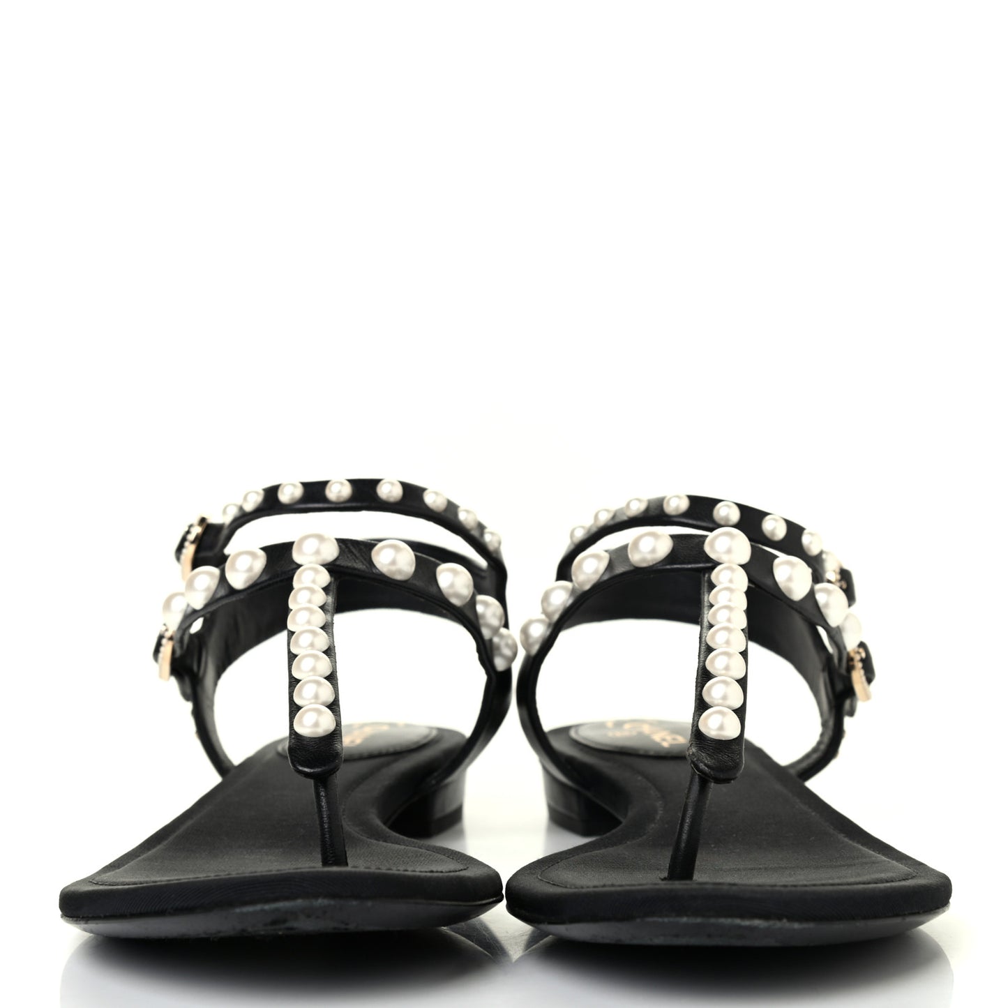 Lambskin Pearl Thong Sandals 36 Black