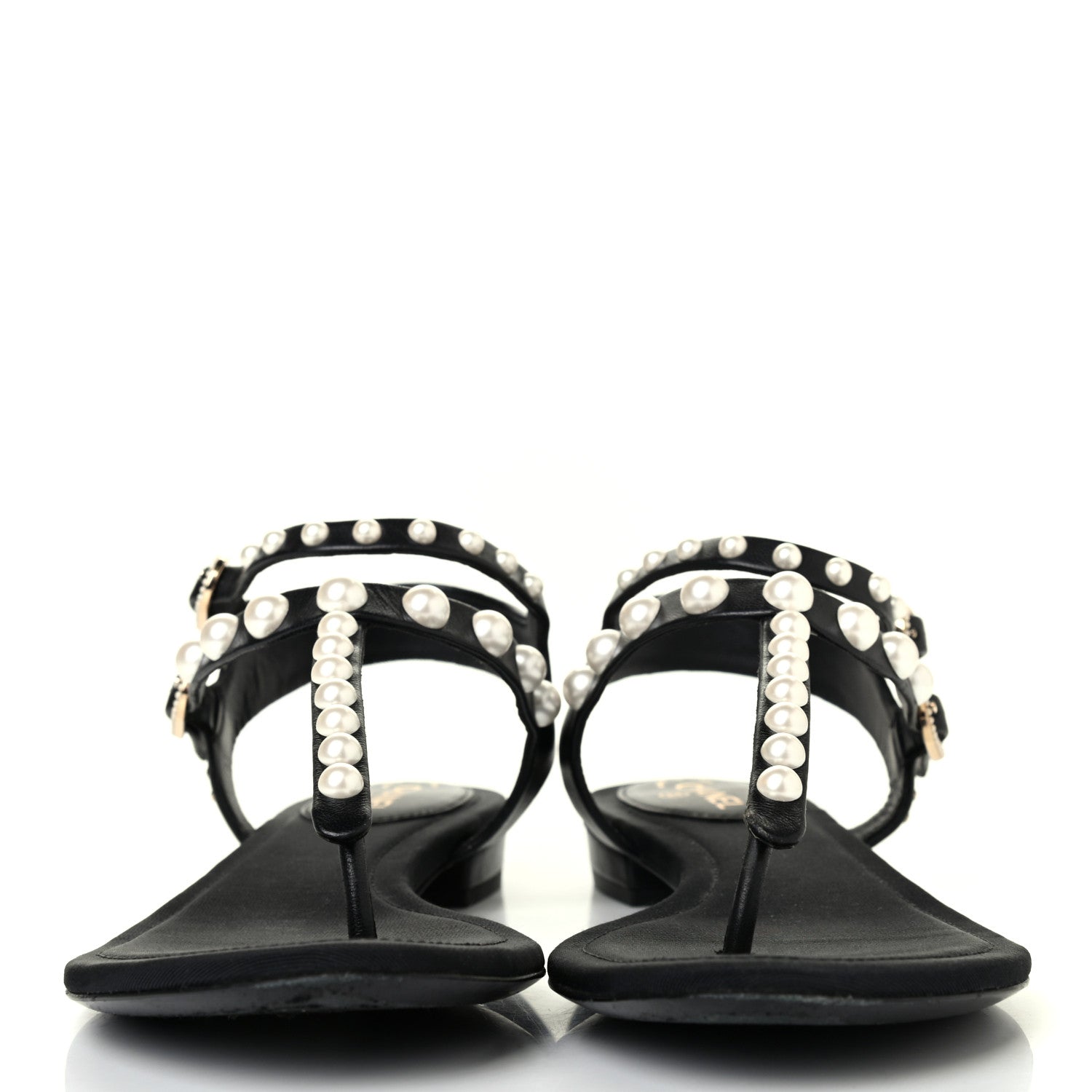 Chanel Lambskin Pearl Thong Sandals 36 Black 2 of 4