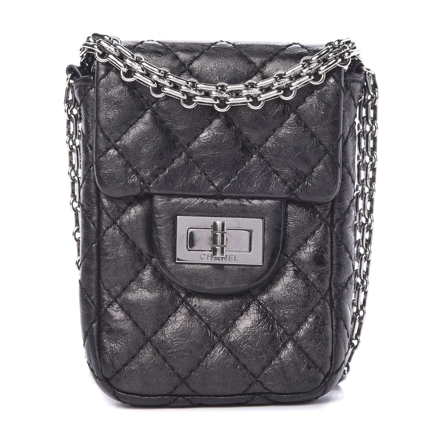 Metallic Aged Calfskin Quilted 2.55 Reissue Phone Case Black