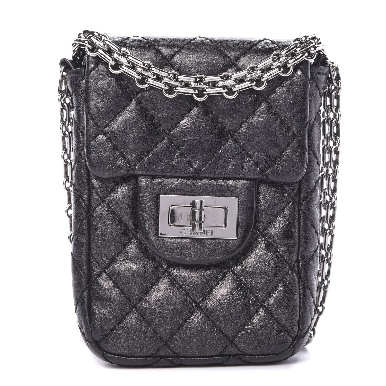 Chanel Metallic Aged Calfskin Quilted 2.55 Reissue Phone Case Black 1 of 10