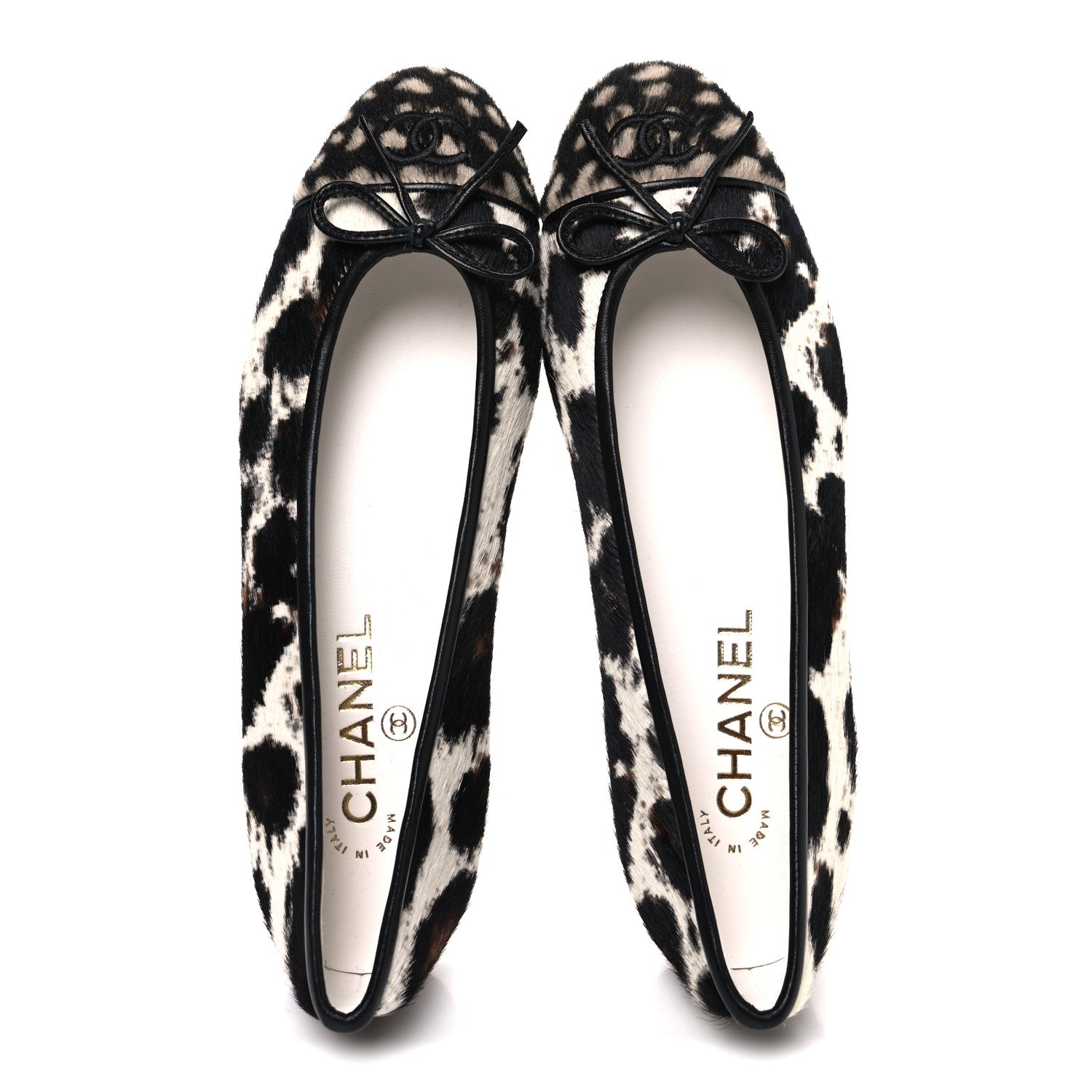 Chanel Pony Hair Cap Toe CC Ballerina Flats 37.5 White Brown Black 2 of 11