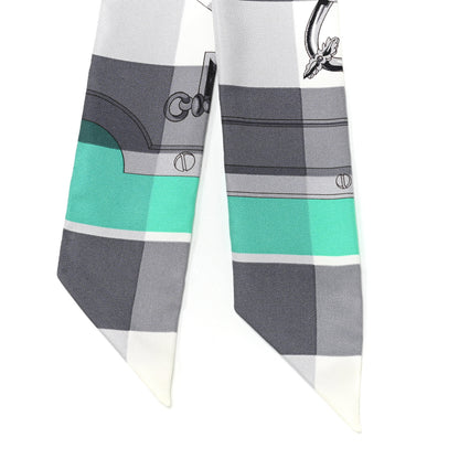 Hermes Silk Mors Et Gourmettes Vichy Twilly Anthracite Menthol White 2 of 5