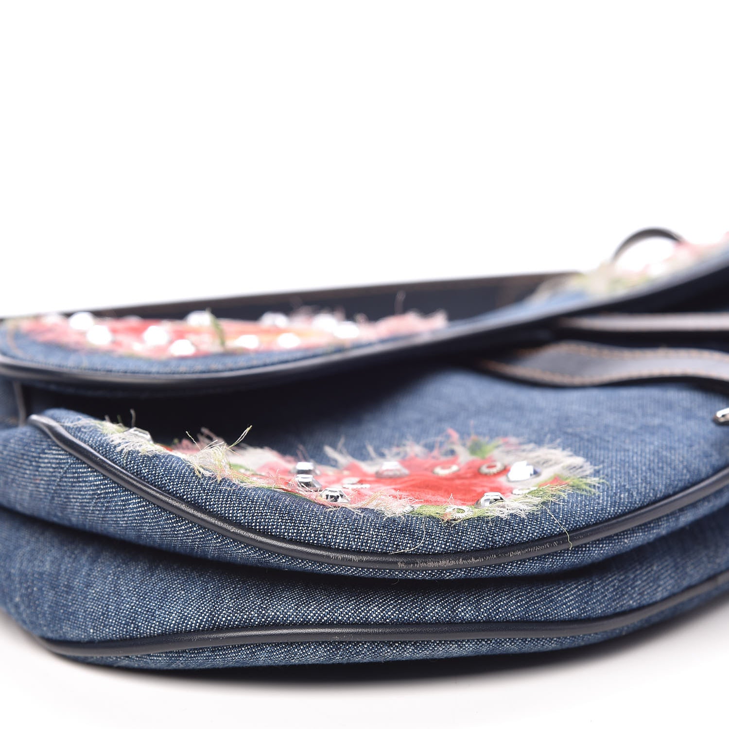 Christian Dior Denim Embroidered Saddle Bag Blue Multi 8 of 12