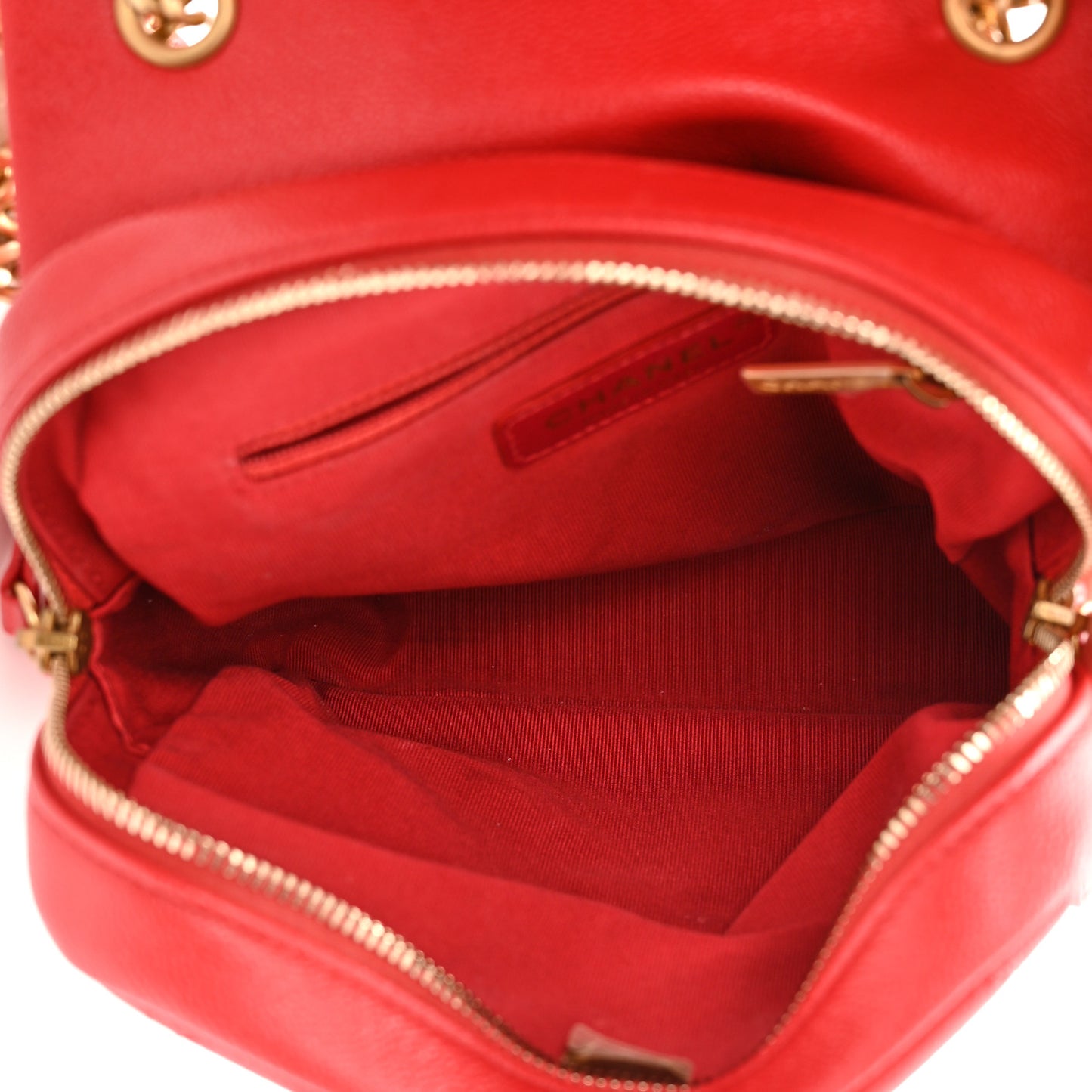 Shiny Caviar Quilted Chain Melody Backpack Red