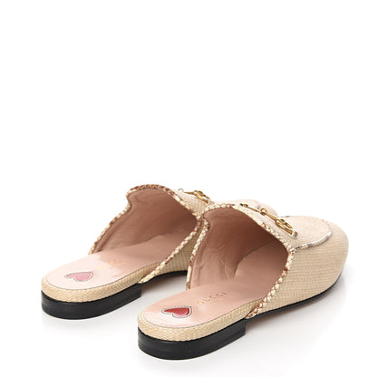 Gucci Straw Elaphe Womens Princetown Slippers 37.5 Natural Cream Brown 4 of 9