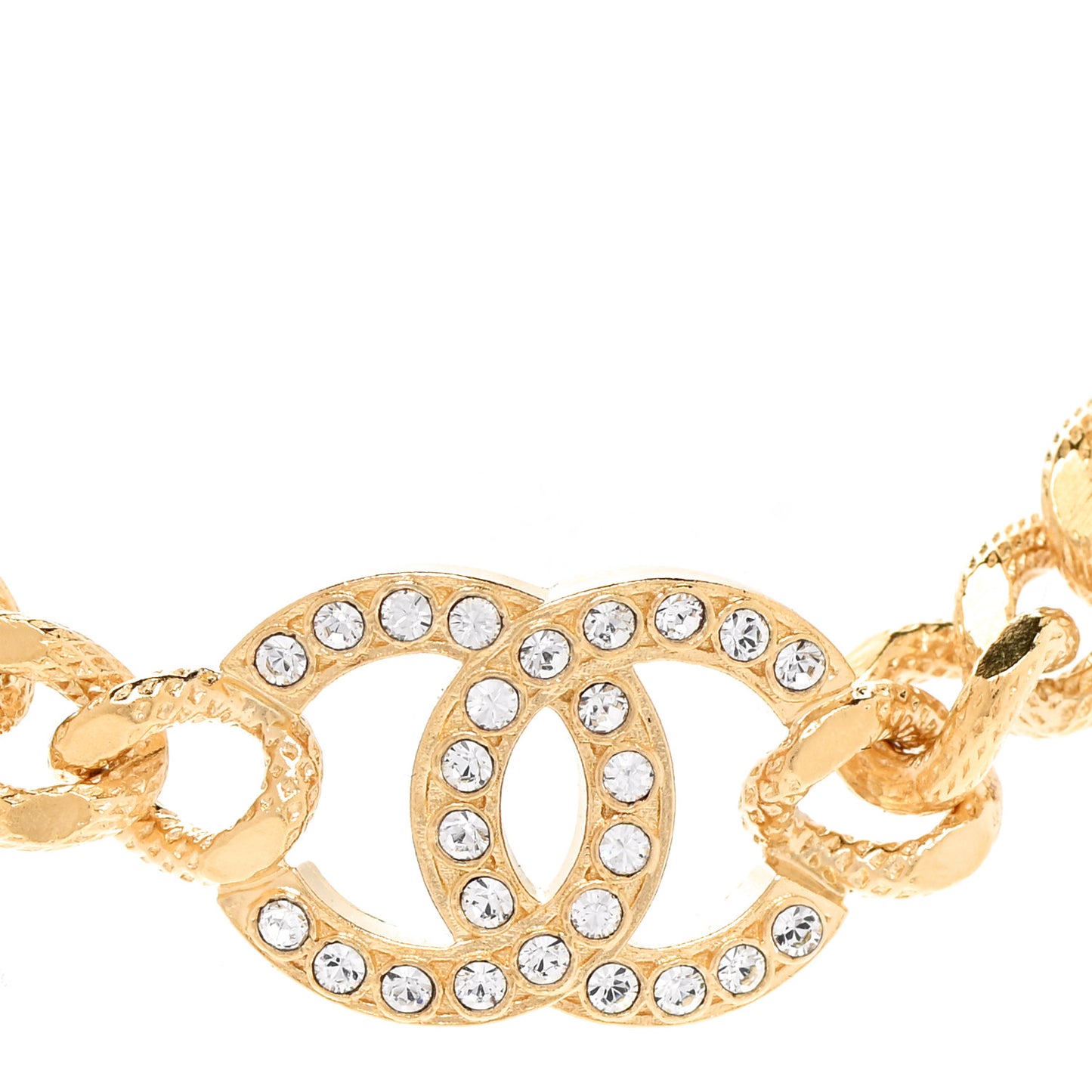 Crystal Chain Link CC Choker Necklace Gold