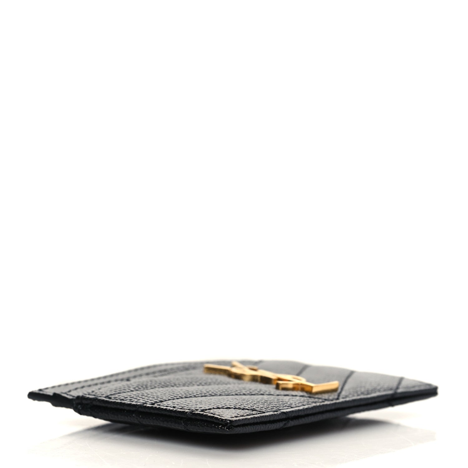 Saint Laurent Grain De Poudre Matelasse Chevron Monogram Credit Card Case Black 4 of 7