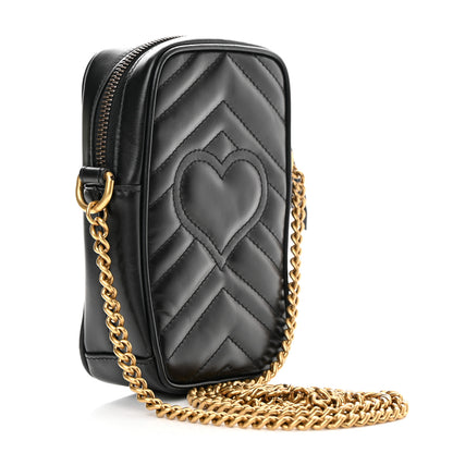 Gucci Calfskin Matelasse Mini GG Marmont Crossbody Bag Black 3 of 11