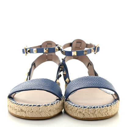 Valentino Garavani Grained Calfskin Rockstud Ankle Strap Espadrille Flat Sandals 36 Baltique 4 of 18