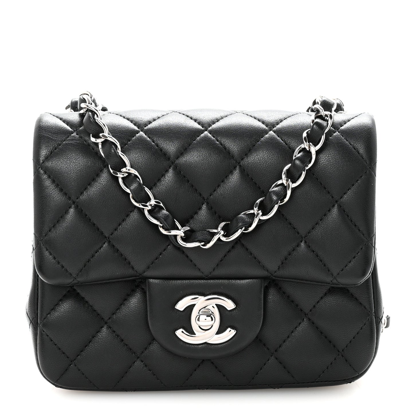 Lambskin Quilted Mini Square Flap Black