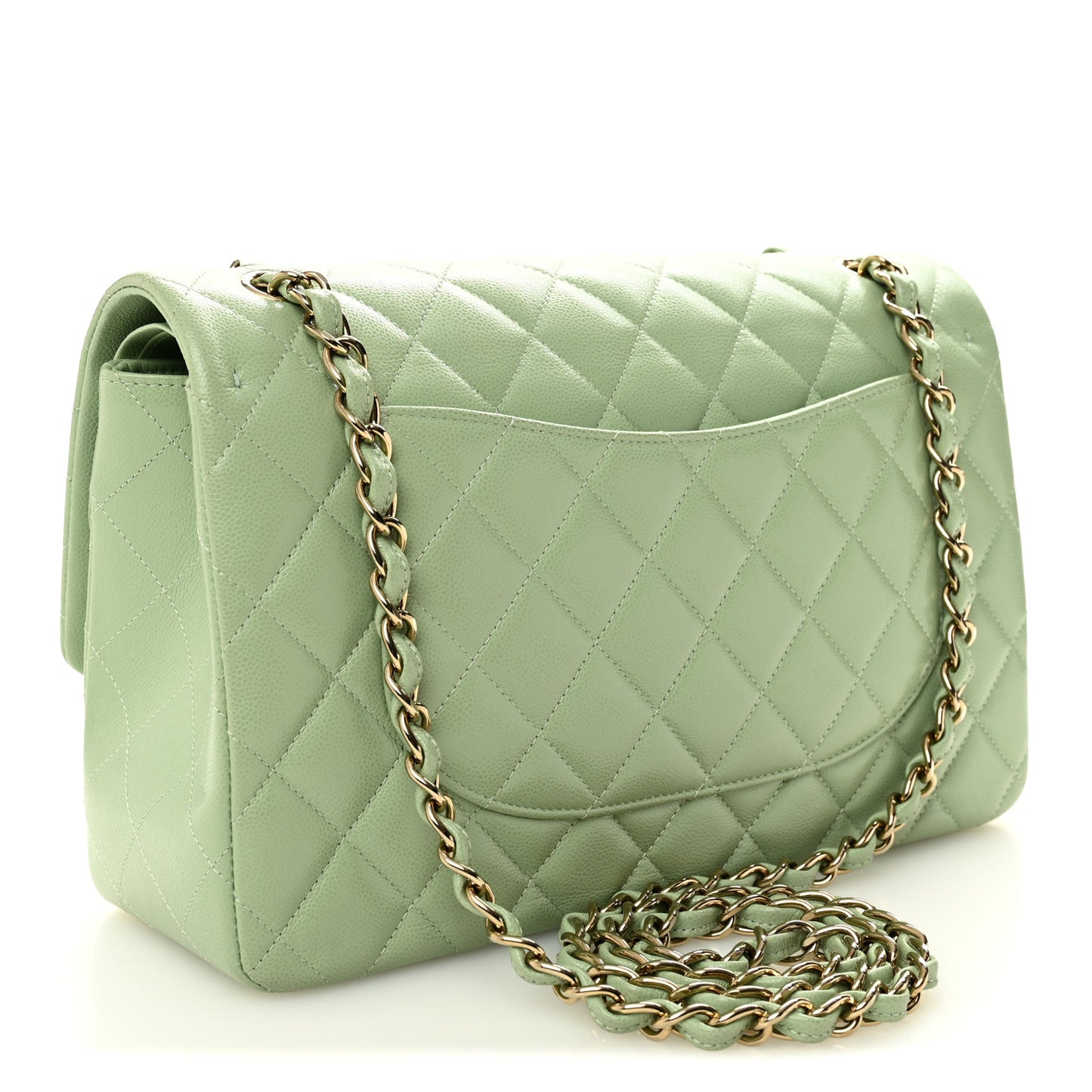 Caviar Quilted Jumbo Double Flap Light Green
