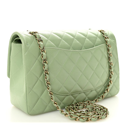Chanel Caviar Quilted Jumbo Double Flap Light Green 3 of 10
